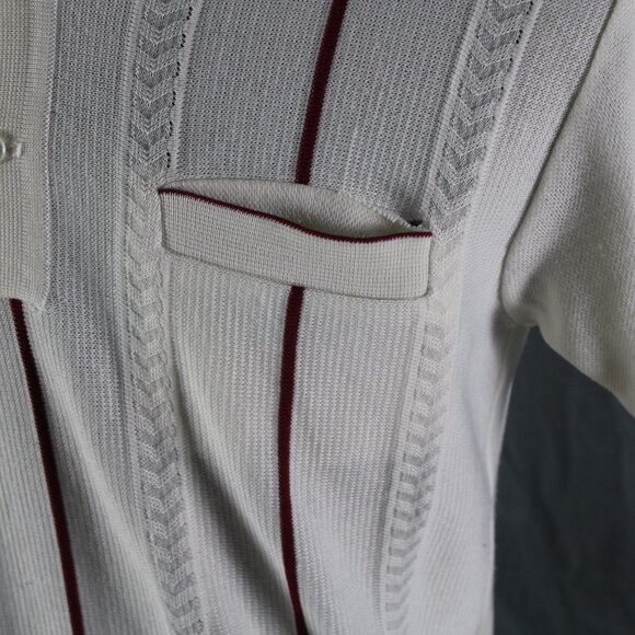 Vintage Golf Shirt - Red Stripe Textured 1/4 Button Down - Men's Medium - Picture 3 of 8